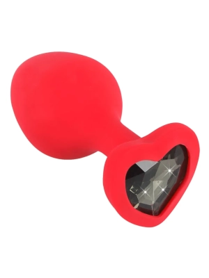 Anální dildo s černým kamínkem ve tvaru srdce You2Toys Plug Medium červené střední