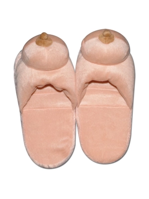 Plyšové pantofle přírodní barvy - ve tvaru prsou
