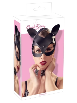 BDSM kočičí maska z koženky s kamínky Bad Kitty